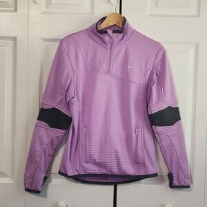 Nike Women's Sphere Thermal  Jacket Purple & Gray 1/4 Zip Thumbholes Moto Gorp